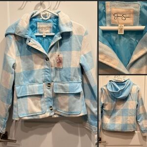 Jessica Simpson Blue and White Checkered Kids Jacket